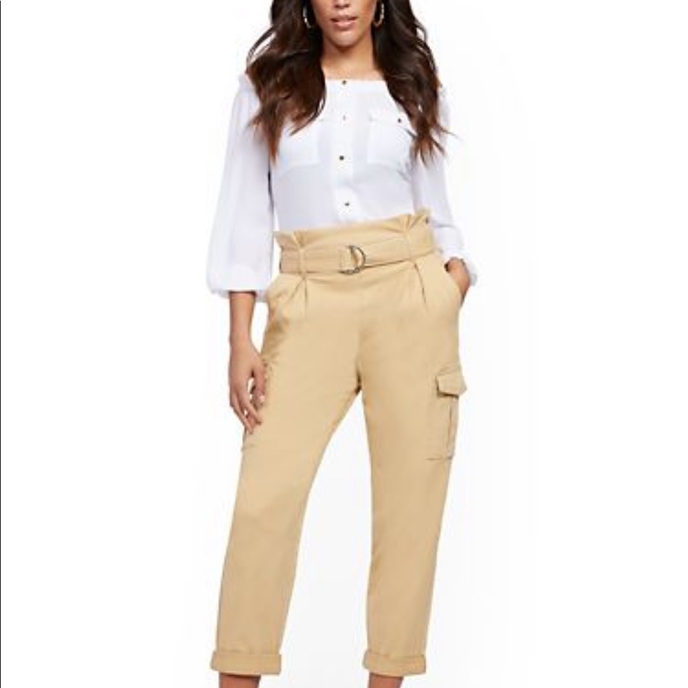 Belted Paperbag-Waist Cargo Pant